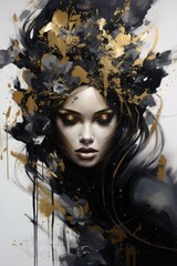 Wall Mural - A Captivating Portrait of Femininity in Black and Gold Splatters