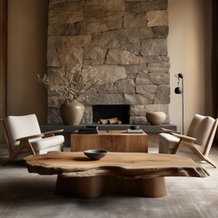 Wall Mural - Cozy and stylish armchairs around a coffee table made of natural wood