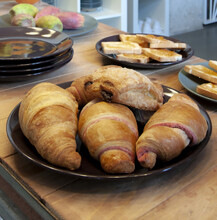 Continental Breakfast - Croissant  And Prickly Pears On Wooden Table.