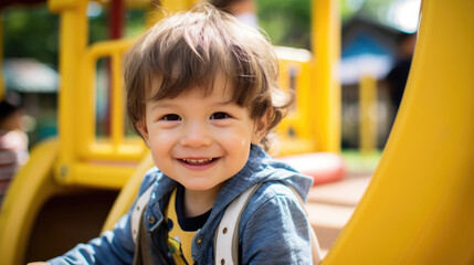 Sticker - Little boy preschooler playing on the playground outside