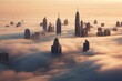 Dubai skyline on foggy winter day. Generative AI