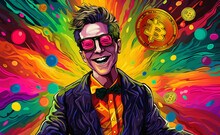 Extreme greed cryptocurrency bitcoin at pop art style. 