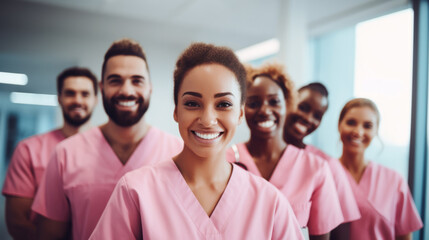 Wall Mural - Group of medical student nurses in training at college, diverse doctor colleagues.