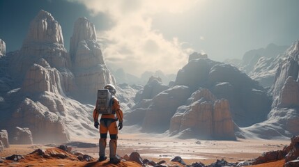 Wall Mural - astronaut exploring an unknown planet generative ai