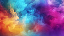 Colorful Blue, Pink And Yellow Smoke On A Black Background. Background From The Smoke Of Vape