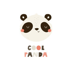 Wall Mural - Childish print, vector illustration with a portrait of a funny zebra and short phrase COOL PANDA.
