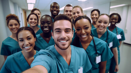 Wall Mural - Group of medical student nurses in training at college, diverse doctor colleagues.