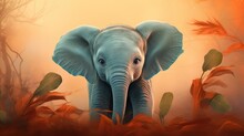 Beautiful Baby Elephant On A Unicolor Background Generative Ai