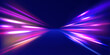 Neon stripes in the form of drill, turns and swirl. Speed of light concept background. Car motion trails. Speed line motion vector background.	
