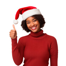Cheerful Afro Black Woman Giving Thumbs Up To Christmas And New Year Concept On White Background