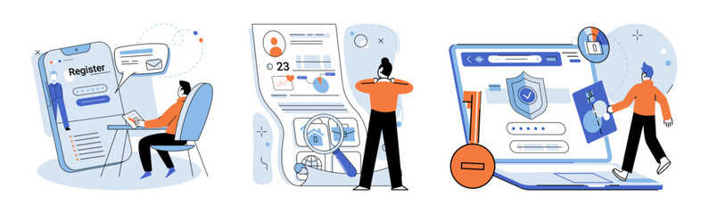 Fototapete - Account login. Vector illustration. Encryption techniques are utilized to protect sensitive login information Access control mechanisms determine level authorization for each user Privacy measures