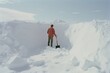 © masharinkaphotos - Man with a shovel and huge snowdrift, too much snow. Generative AI