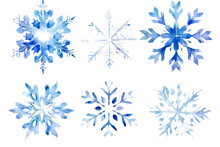 Snowflake Pattern, Christmas And New Year Theme In Watercolor Style Isolate On White