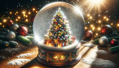 Magical Christmas Snow Globe with Illuminated Tree and Gifts