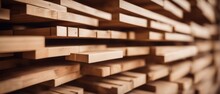 Stacked Wooden Bars In Workshop Of Furniture Manufacture