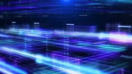 Aufkleber - HUD futuristic screen sci-fi theme vertical landscape view technology concept. Glow stream line technology data transferring  4K motion background