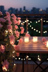 Poster - A simple and elegant table adorned with candles and flowers. Perfect for creating a romantic atmosphere or for use in wedding decorations.