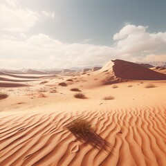 Aufkleber - A solitary plant stands in the foreground of a vast desert landscape. 
