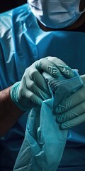 Aufkleber - A person wearing a blue shirt and blue gloves. This image can be used for various purposes.