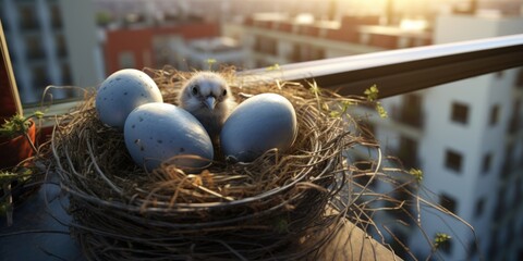 Poster - A bird nest with four eggs. Perfect for nature and wildlife enthusiasts.