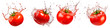 Collection of tomatoes with splashing water on white background