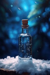 Aufkleber - A glass bottle sitting on top of snow covered ground. This image can be used to depict winter, cold weather, or environmental themes