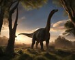 dinosaur in the Sunset A sauropod was a prodigious creature that belonged to a remote and vanished epoch when the earth was young