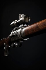 Poster - A detailed close up of a rifle on a black background. Perfect for military or firearm-related projects