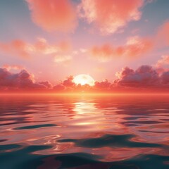 Poster - A beautiful sunset over the ocean with clouds. Perfect for beach and nature-themed designs