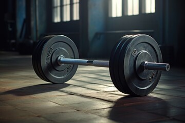 Poster - A pair of weights sitting on a tiled floor. Suitable for fitness and exercise concepts