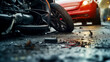 car crash accident on street, damaged automobiles after collision in city. AI Generated