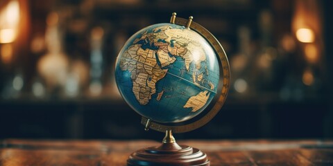 Wall Mural - A globe sitting on top of a wooden table. Suitable for educational or travel-related projects