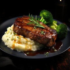 Poster - A delicious plate of food featuring broccoli and creamy mashed potatoes. Perfect for healthy meals or comfort food cravings
