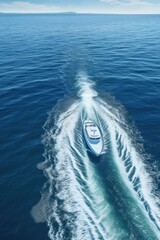 Poster - A picture of a large boat traveling across a body of water. Can be used to depict transportation, travel, or adventure