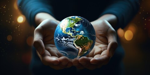 Poster - A person is seen holding a globe in their hands. This versatile image can be used to represent global concepts, education, travel, environment, and more