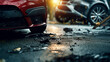 car crash accident on street, damaged automobiles after collision in city. AI Generated