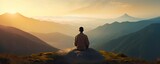 Fototapeta  - meditation at Mountain landscape at sunset, Generative AI