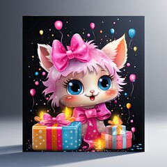 Sticker - gift box with a cat