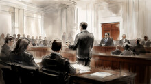 Court Hearing Drawing. Generative AI