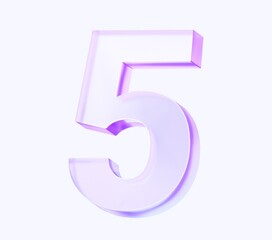 Fototapete - number five with colorful gradient and glass material. 3d rendering illustration for graphic design, presentation or background
