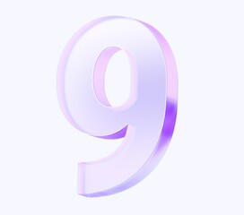 Fototapete - number nine with colorful gradient and glass material. 3d rendering illustration for graphic design, presentation or background
