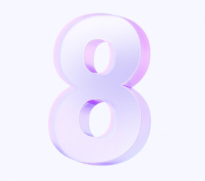 number eight with colorful gradient and glass material. 3d rendering illustration for graphic design, presentation or background