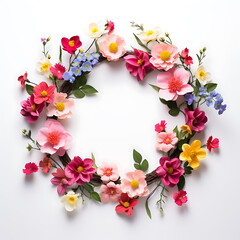 Wall Mural - Beautiful colorful spring wreath in vintage style on white background