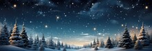 Christmas Card, Winter Snow Landscape, Snowflakes Falling From Sky, Wide Panorama	