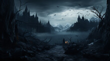 Mysterious Transylvanian Night, Gothic Castle, Haunting Peaks