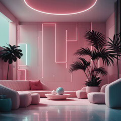 Leinwandbilder - modern aesthetic background in studio pastel pink-blue. ai generative