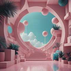 Leinwandbilder - modern aesthetic background in studio pastel pink-blue. ai generative