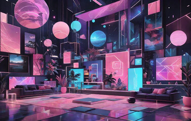 Leinwandbilder - modern aesthetic background in studio pastel pink-blue. ai generative