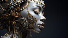Steampunk Inspired Metallic Female Mask With Intricate Details
