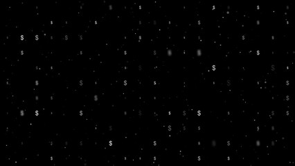 Poster - Template animation of evenly spaced dollar symbols of different sizes and opacity. Animation of transparency and size. Seamless looped 4k animation on black background with stars